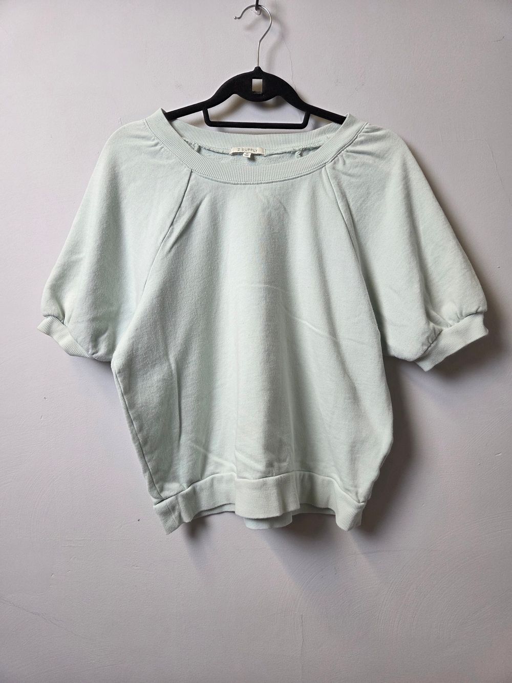 Z Supply Stained Short Sleeve Pullover Sweatshirt in Mint Green Stained